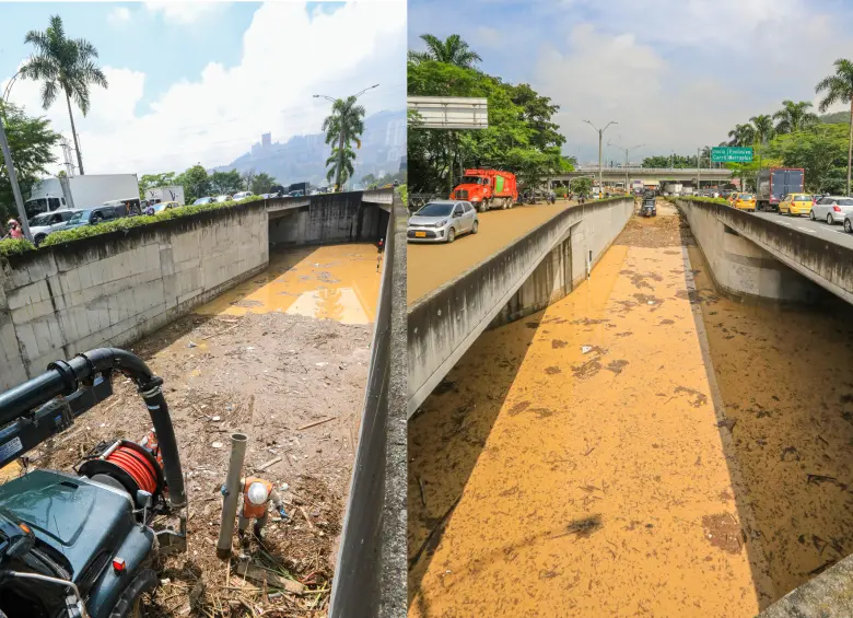 Inundación del deprimido del Metroplús en Industriales. FOTO: ESNEYDER GUTIERREZ