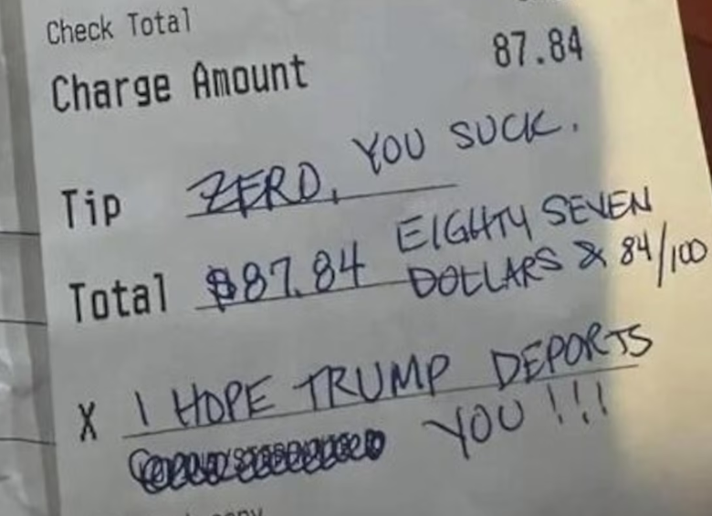 ¿Qué tal esto? “Espero que Trump te deporte”: mesero latino recibió mensaje de odio como propina en restaurante de EE. UU. 