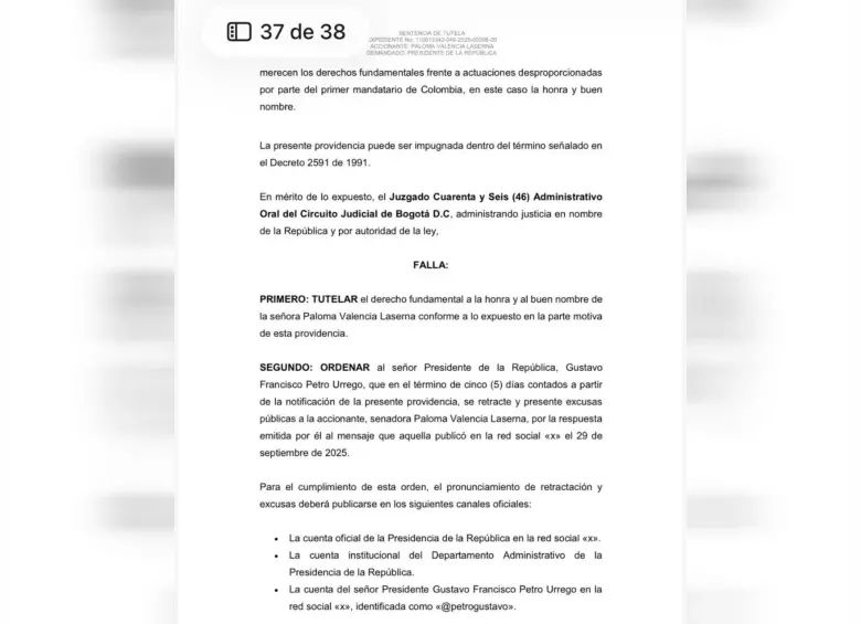 La sentencia del juez le da cinco días al presidente para retractarse de sus acusaciones. Foto: Redes sociales 