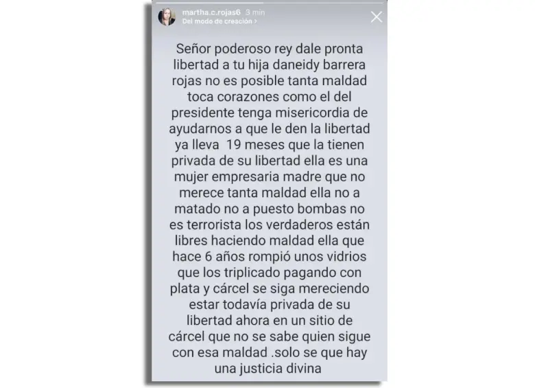 Este es el texto que publicó la mujer en su perfil de Instagram. FOTO redes sociales