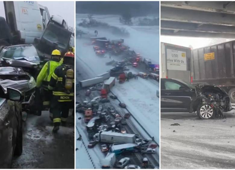 El accidente incluyó a entre 30 y 40 furgones que bloquearon la típicamente ocupada interestatal y dejó un total de 12 heridos hasta ahora. FOTO: Captura video de redes sociales @AlertaMundoNews y @WeatherMonitors