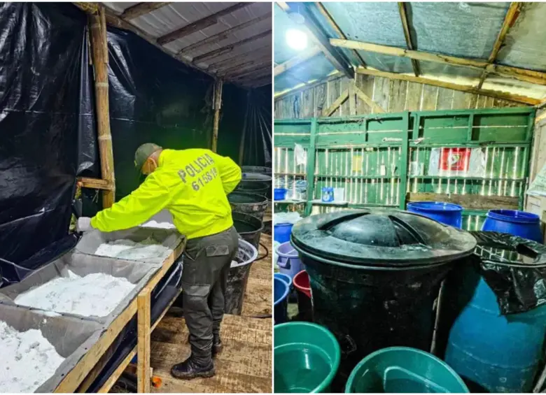 Imagen de referencia de un laboratorio de cocaína. FOTO: Ejército y Policía Nacional