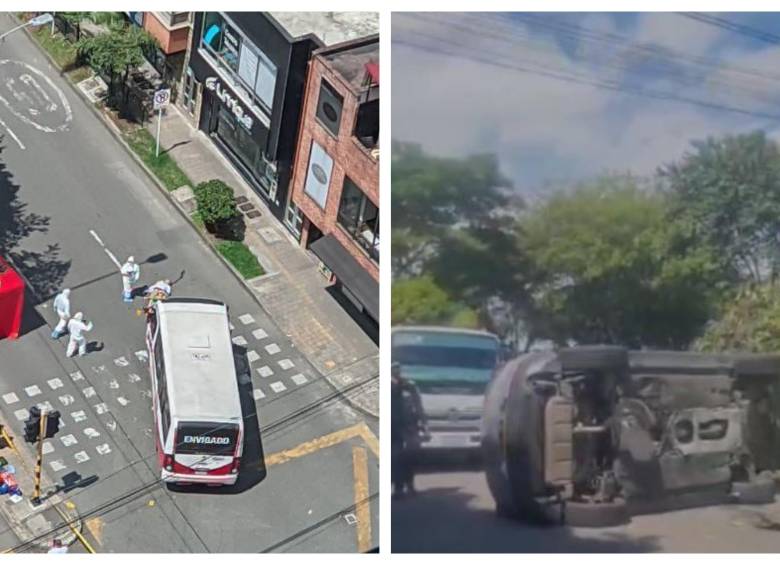 a la izquierda, el accidente en la Carrera 43A. A la derecha, el volcamiento de Las Vegas. FOTO: Cortesía Denuncias Antioquia.