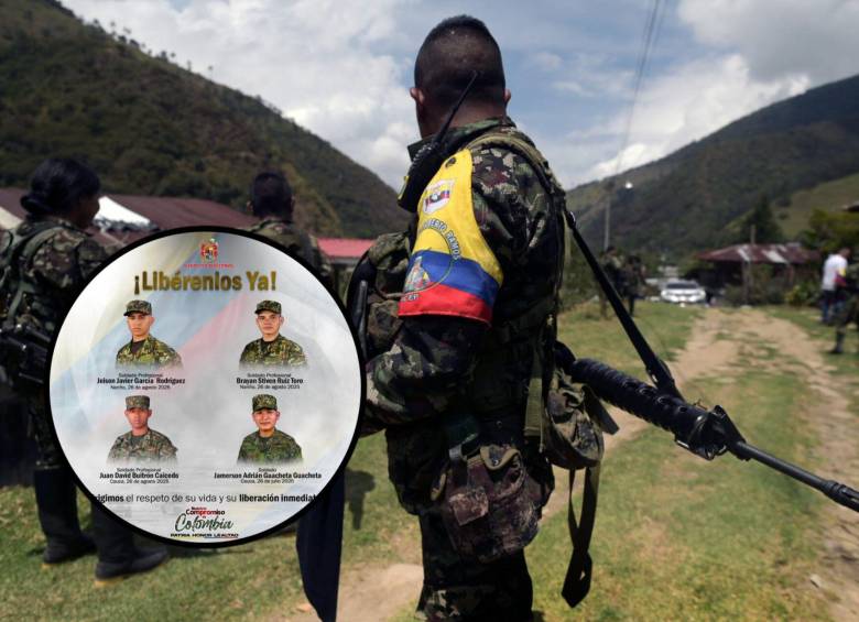 Cuatros militares completaron más de un mes en cautiverio por las disidencias de alias Iván Mordisco. Fotos: AFP y Ejército Nacional