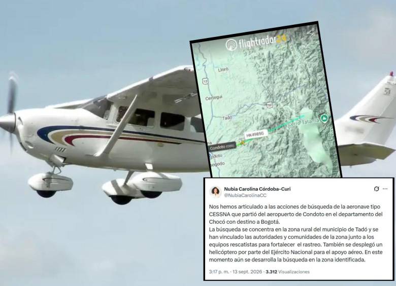 La avioneta que cumplía la ruta Condoto–Guaymaral habría caído en Chocó. Fotos: Adrian Pingstone, @oscarrepiso89 y @NubiaCarolinaCC