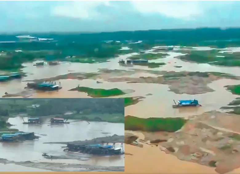 La extracción intensiva de oro ha dejado graves daños en el lecho del río. El lecho está lleno de dragas, en su mayoría de mineros informales. Foto: cortesía