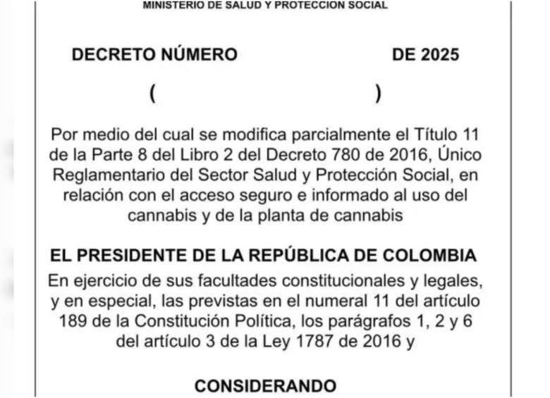 Este es el decreto que prepara Minjusticia para la comercialización del cannabis. Foto: Cortesía