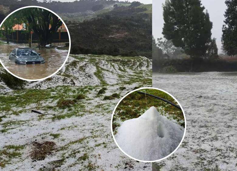 Las fuertes lluvias de este lunes dejaron granizadas en varios municipios de Antioquia. En San Pedro de los Milagros, Belmira y Santa Rosa de Osos, el granizo cubrió calles y campos. Foto: redes sociales