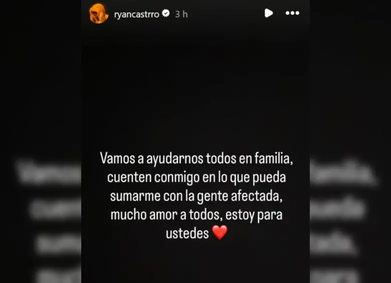 Ryan Castro se pudo a disposición para ayudar a los damnificados. Foto: Captura redes sociales