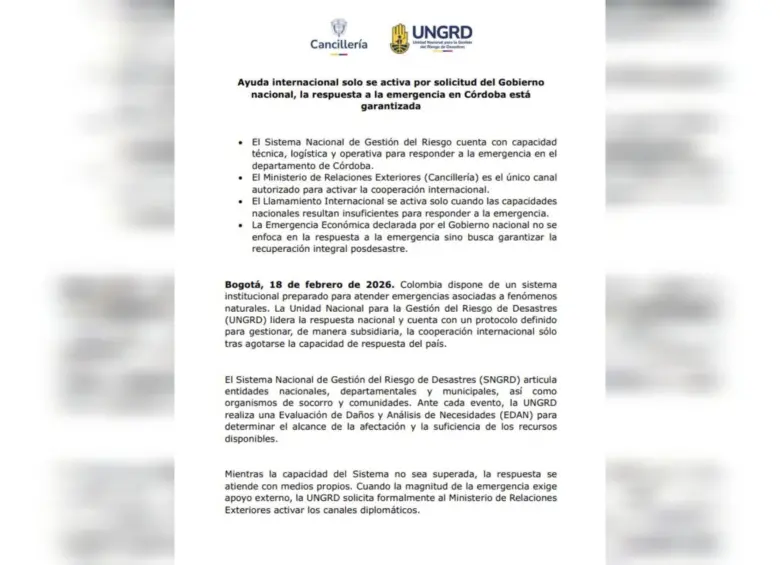 Este fue el comunicado donde se rechazaba la ayuda de Estados Unidos. Foto: UNGRD