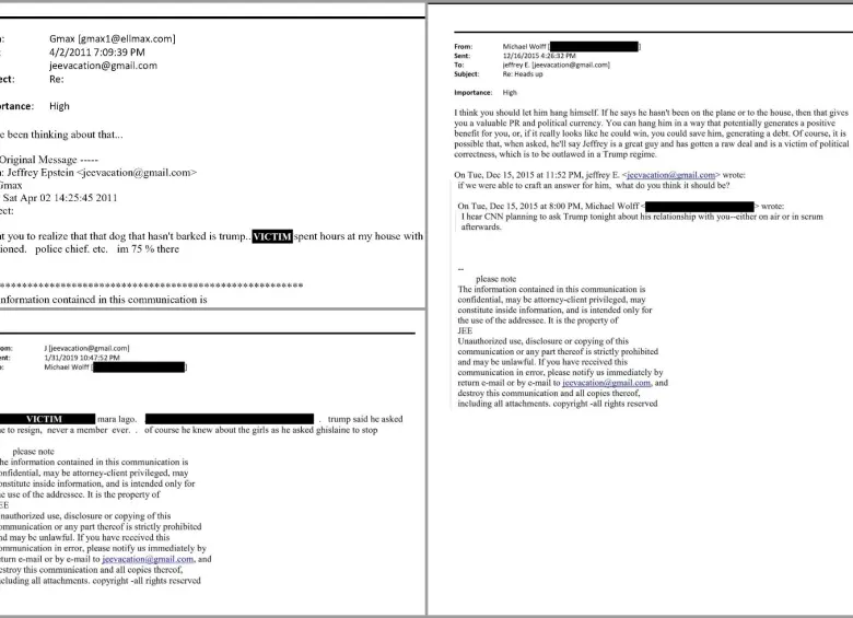 Los presuntos correos entre Jeffrey Epstein y Ghislaine Maxwell, en donde al parecer hablaron de Trump. FOTO: Oversight Committee