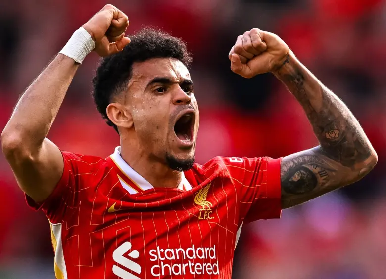Díaz celebrando su más reciente gol con Liverpool. FOTO: REDES SOCIALES LIVERPOOL