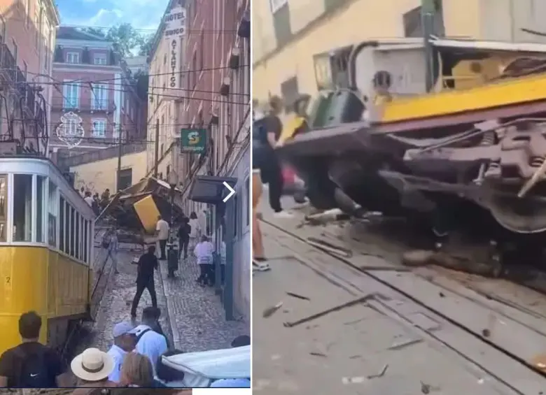 Un accidente se produjo este miércoles en un funicular ubicado en Lisboa. FOTOS: Capturas de video 