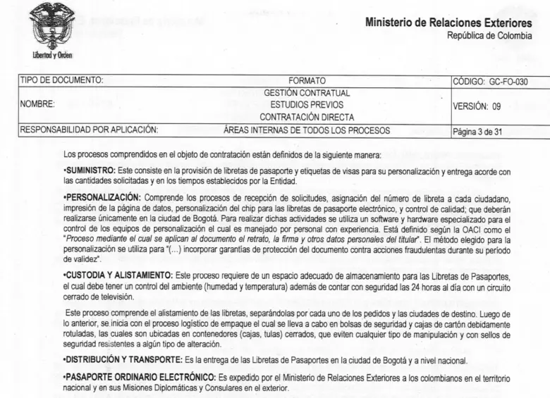 Este es el estudio previo que el Estado le hizo a TGS antes de contratarlos de nuevo. Foto: EL COLOMBIANO/CANCILLERÍA.