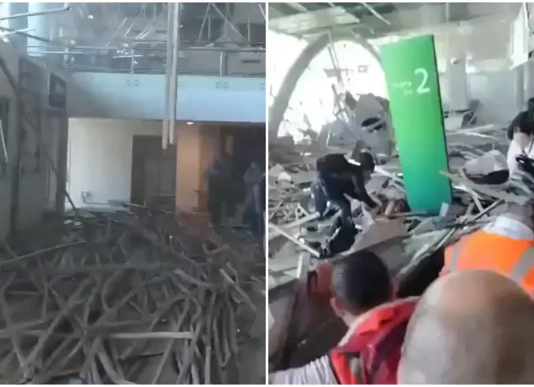 Momento de las personas atrapadas tras el colapso del techo en el aeropuerto de Pereira. FOTO: Captura de video de redes sociales