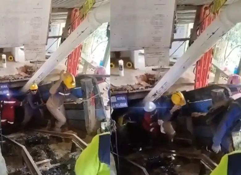 Mineros rescatados en Segovia (Antioquia). FOTO: CAPTURA DE VIDEO