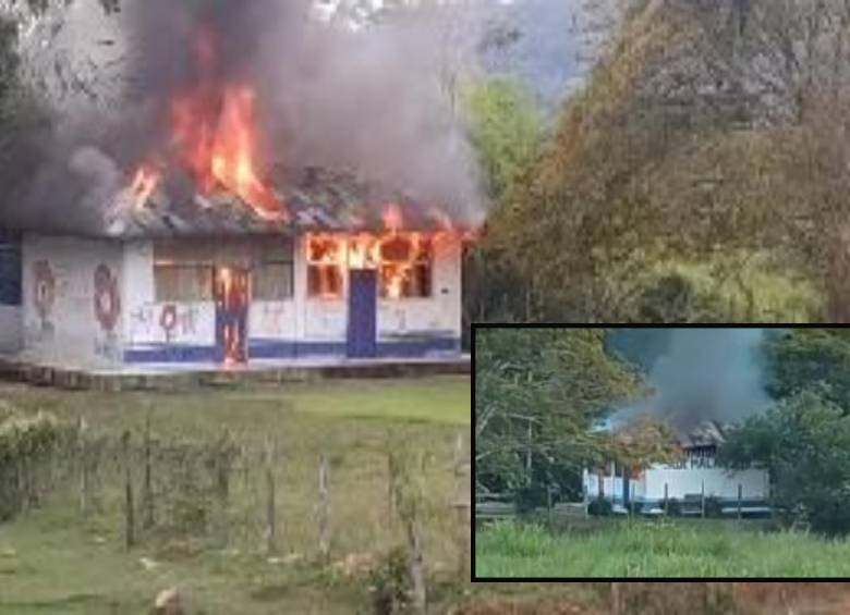 Imágenes del incendio en la vereda Malanoche donde se calcinó la escuelita. FOTO: imágenes tomadas de redes.