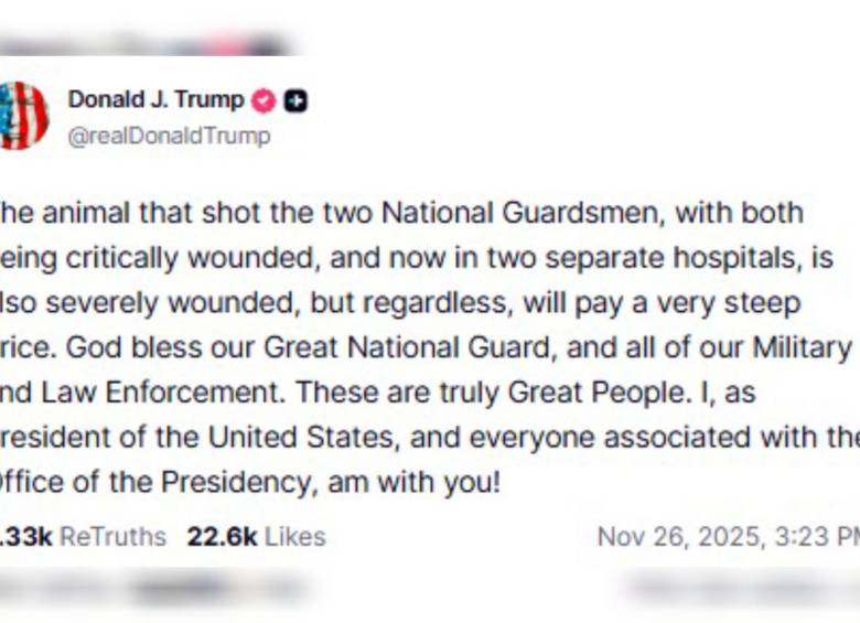 Donald Trump publicó en su red social que el sospechoso del tiroteo estaba herido en un hospital. Foto: captura Truth Social