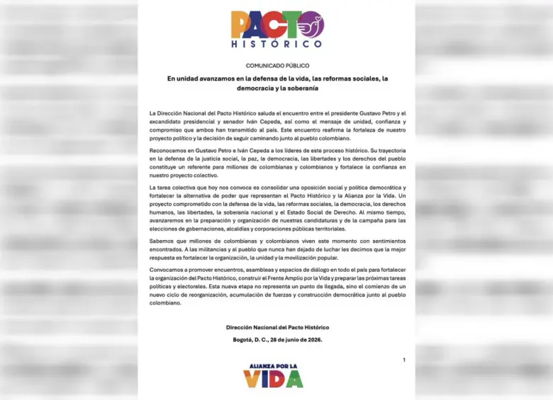 Este fue el comunicado del Pacto Histórico sobre su futuro como oposición. Foto: @PactoCol