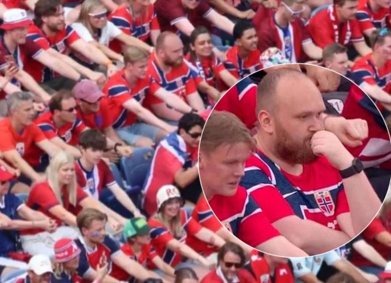 Emil Aners Lapen es un aficionado que pese a su fervor por la Selección Noruega, se niega a hacer la celebración del remo. Fotos: Captura video Sky News y @Dexerto