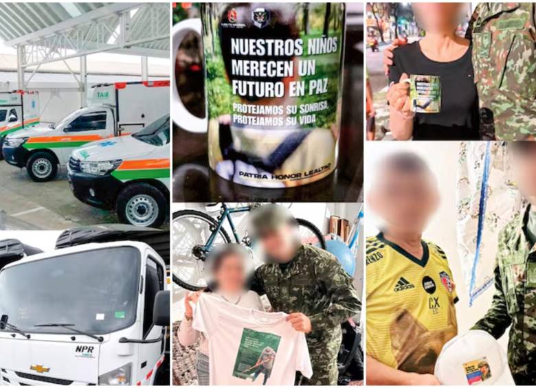 Algunos de los elementos que compraron en el Ejército en medio de la conmoción interior en Catatumbo. Aunque hay vehículos y armamento, también adquirieron pocillos, camisetas y gorras. FOTO: Cortesía Semana