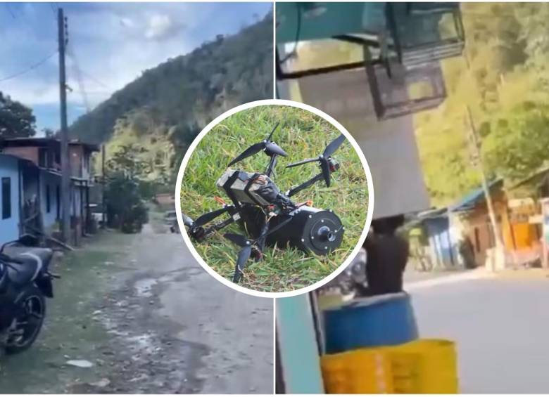 El aparato fue impactado en pleno vuelo por soldados desplegados en el sector antes de que lograra aproximarse a la población civil. FOTO: Captura de video de redes sociales y Colprensa