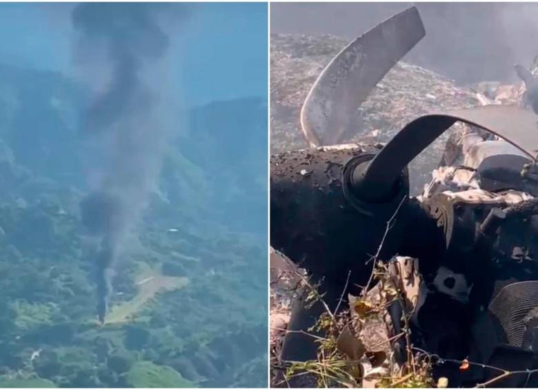 Pobladores de la zona montañosa grabaron el momento después del accidente y las partes de las aeronaves calcinadas. FOTOS: Capturas de video
