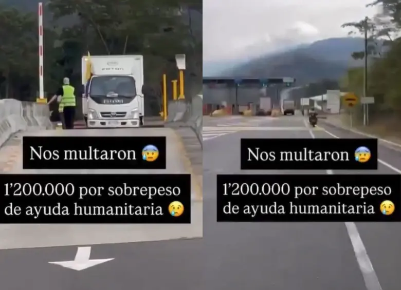 Camiones en Planeta Rica, Córdoba y Cajamarca, Tolima, fueron multados mientras transportaban ayudas humanitarias. Fotos: captura video @ColombiaOscura