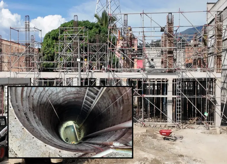 Adelante, los trabajos subterráneos que se hacen para evitar traumatismos a la malla vial. Atrás, avance de la obra física de la nueva subestación. FOTO: cortesía EPM