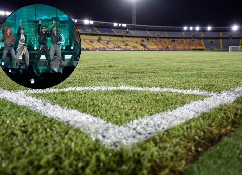 El estadio Nemesio Camacho El Campín, en Bogotá, está en el centro de la controversia por el estado de su gramilla y la denuncia sobre los recursos que BTS habría destinado a su mantenimiento tras sus conciertos. FOTO COLPRENSA y GETTY
