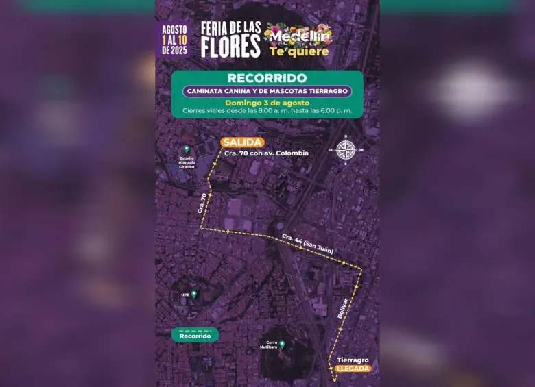 Así será el recorrido de la Caminata canina y de mascotas. Foto: Alcaldía de Medellín