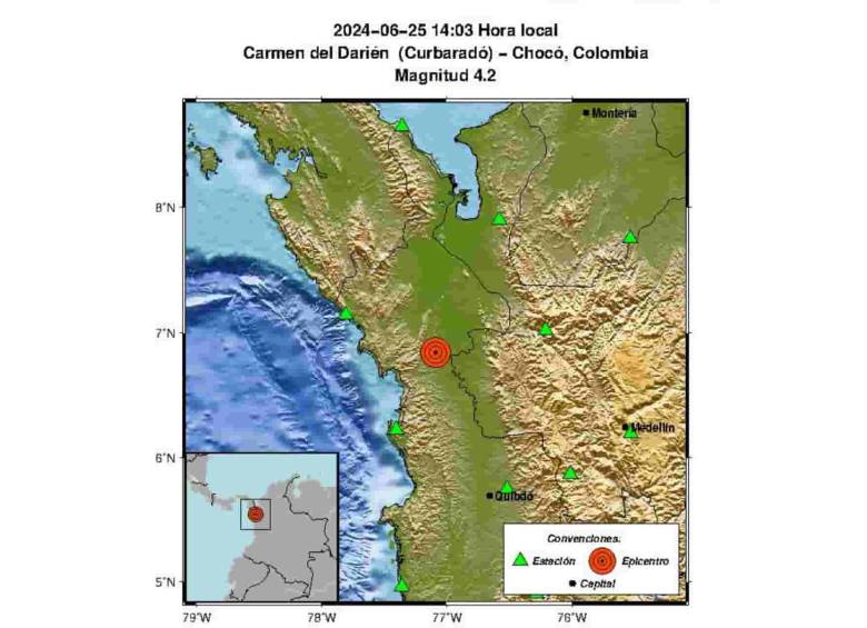 El sismo lo reportó el Servicio Geológico Colombiano, con epicentro en el Carmen del Darién. Foto: Redes Sociales.