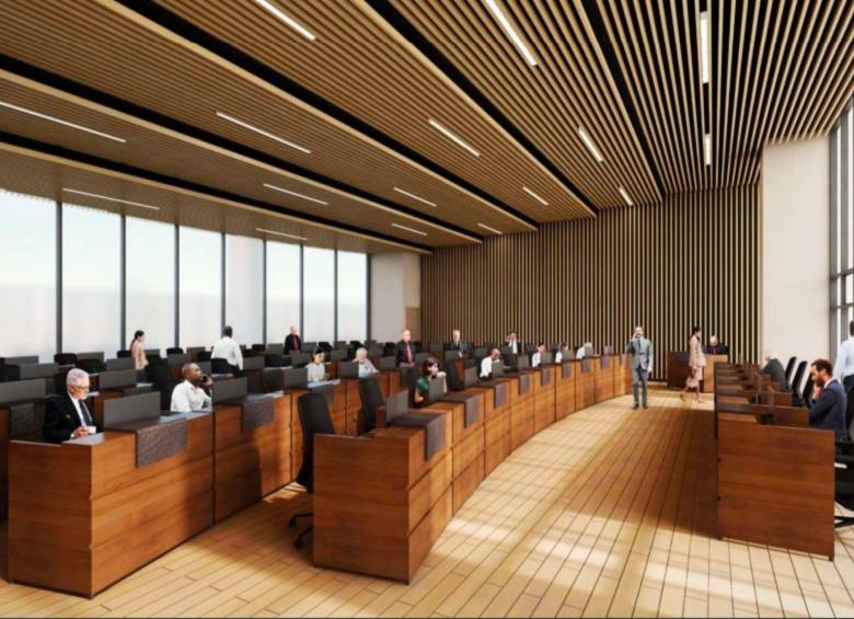 Prototipo de las salas plenas ubicadas en el último piso del Palacio de la Justicia. FOTO: Agencia Nacional inmobiliaria Virgilio Barco