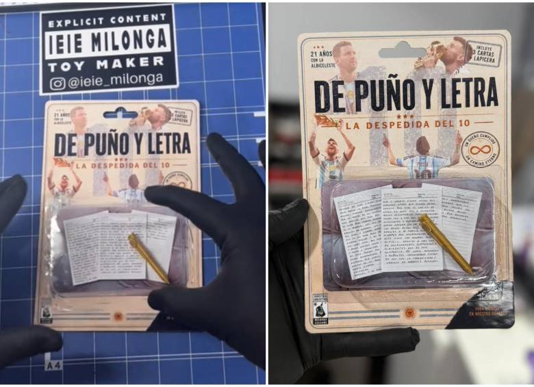 El juguetero Ieie Milonga Herrera aprovechó el impacto del retiro del “10” para lanzar una pieza única que sintetiza las dos décadas del astro en el equipo nacional. FOTO: Tomada de las redes sociales y página web de @ieie_milonga