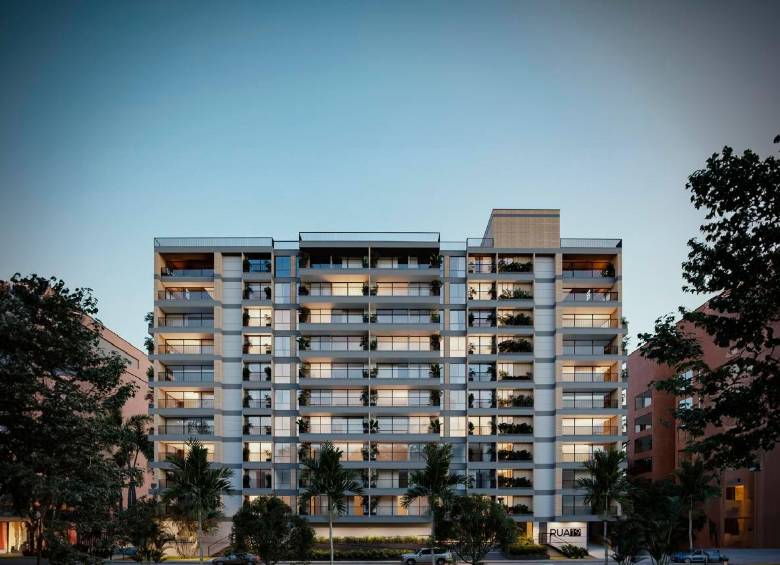 La fachada de RUA19 integra jardines y amplios ventanales que permiten una entrada generosa de luz natural y ventilación, creando un ambiente fresco y lleno de vida. Foto: Cortesía