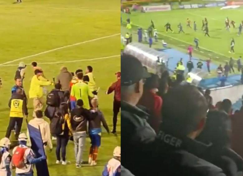 El partido entre Deportivo Pasto vs Deportes Tolima terminó en desmanes provocados por la hinchada local. Fotos: Capturas videos redes sociales 