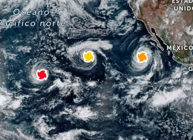 El extraño suceso de tres huracanes en el Pacífico: Marie, Karina y Lowell. FOTO: Captura de pantalla