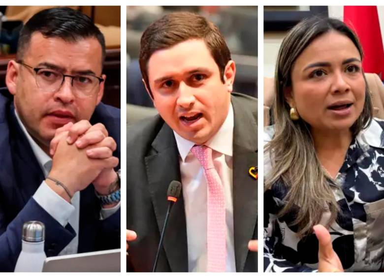 De izquierda a derecha: el presidente de la Cámara, Jaime Raúl Salamanca; el primer vicepresidente, Jorge Rodrigo Tovar; y la segunda vicepresidenta, Lina María Garrido. FOTOS: Colprensa, cortesía y EL COLOMBIANO