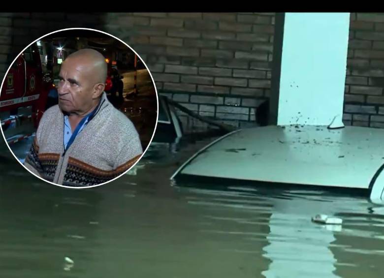 El señor Miguel Pinzón Fandiño casi se ahoga tras quedar atrapado en un parqueadero inundado en Bogotá. FOTOS: Capturas de video