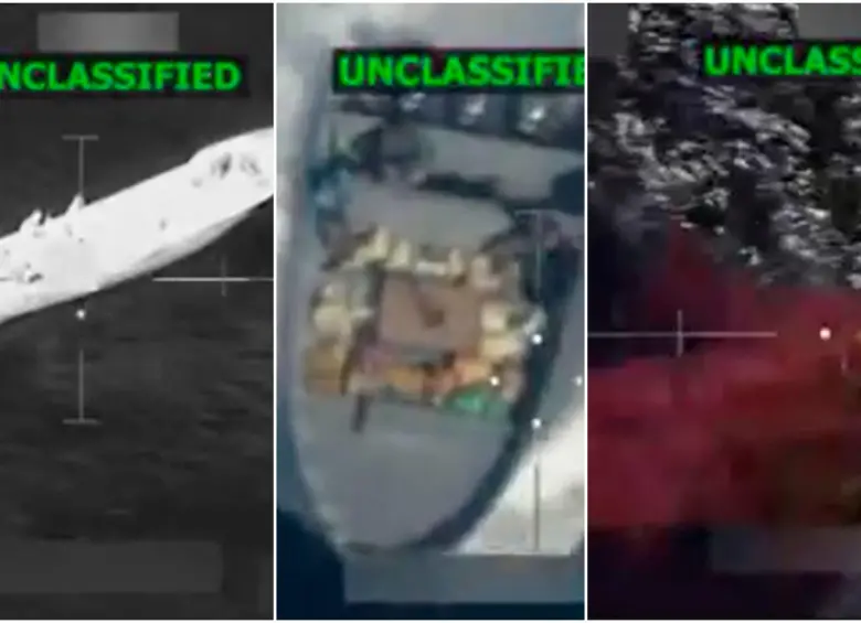 Imagenes de las dos embarcaciones interceptadas y atacadas por EE. UU. en el Pacífico. FOTOS: Capturas de video X @SecWar