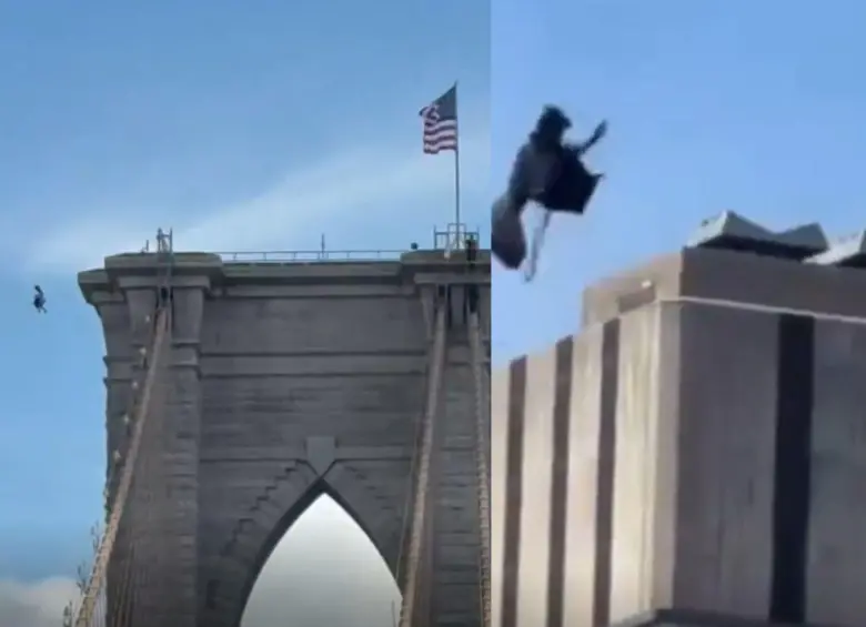 El hombre de 44 años izó varias banderas antes de lanzarse del puente de Brooklyn, en Nueva York. Foto: Capturas videos @m_alejandr07 y @noticias_msm