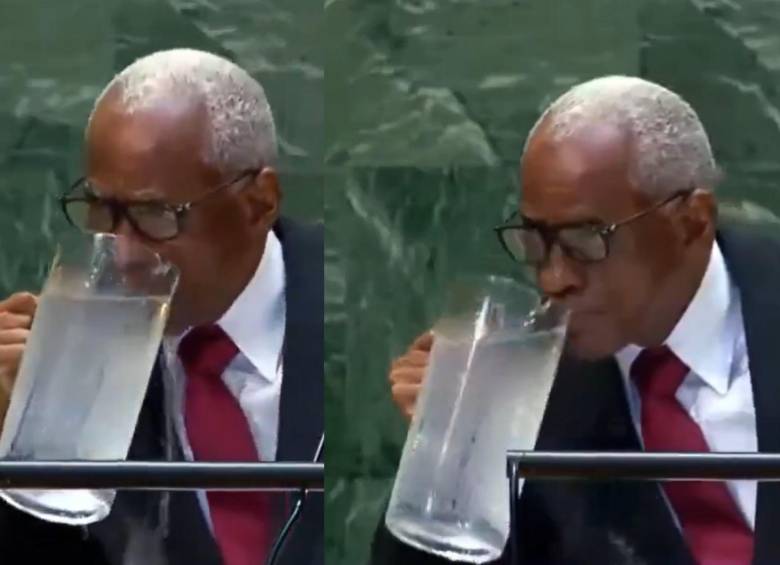 Video viral del haitiano que bebió agua de una jarra en plena ONU. Foto: captura de video Asamblea General de las Naciones Unidas