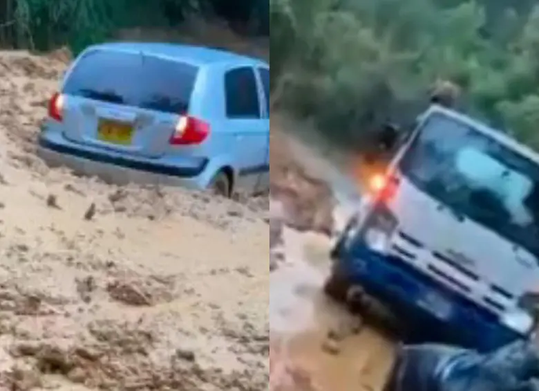 Los vehículos fueron arrastrados durante varios metros debido a la fuerza de las lluvias. Foto: Captura de video