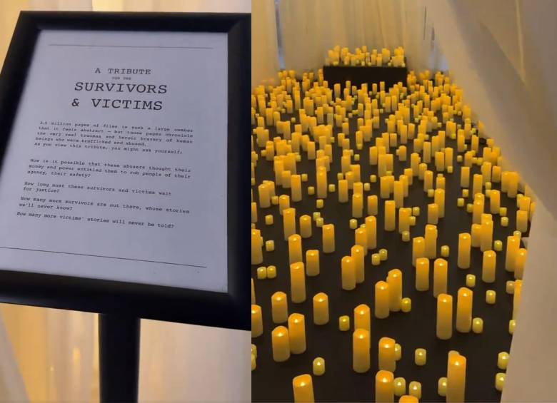 Velas en homenaje a las víctimas del caso Epstein en la instalación de Nueva York. Foto: tomada de X