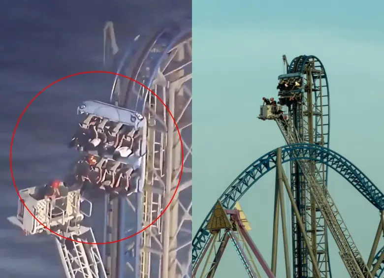 El incidente ocurrió cuando el vagón de la montaña rusa sufrió una falla durante el ascenso inicial. Foto: captura de video redes sociales