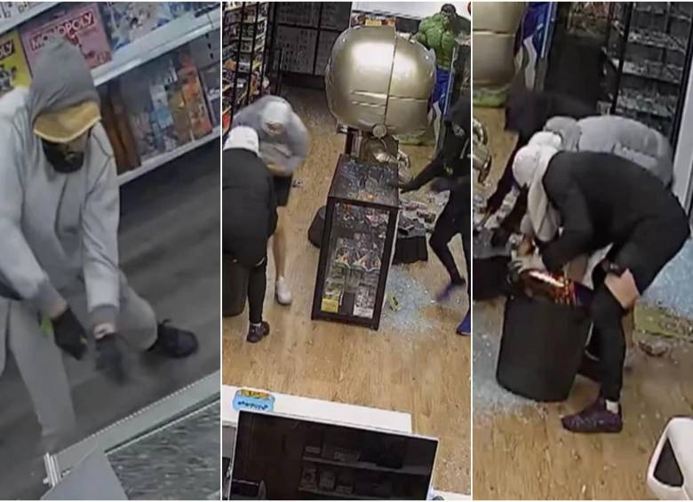 La banda criminal robando una de las tiendas de objetos coleccionables en Australia. FOTO: CAPTURA VIDEO REDES SOCIALES