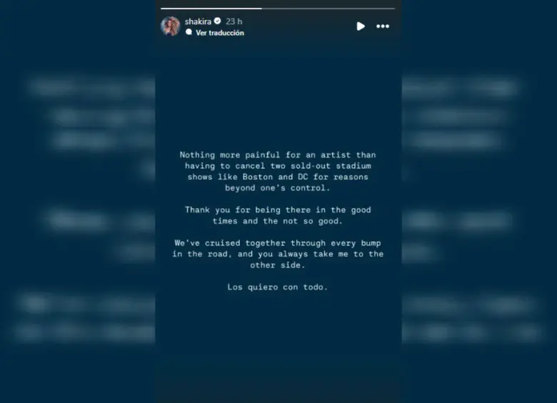 Este fue el mensaje que Shakira le dedicó a sus fans en sus redes sociales. Foto: Captura Instagram 