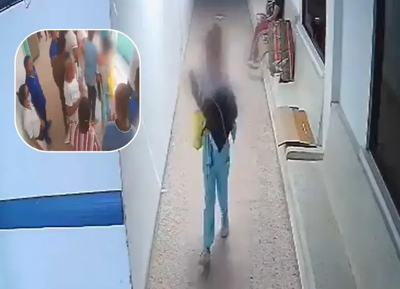 Una mujer intentó robar un bebé de un hospital en Magangué, Bolívar. El caso quedó registrado en cámaras de seguridad. FOTO: Captura de video 