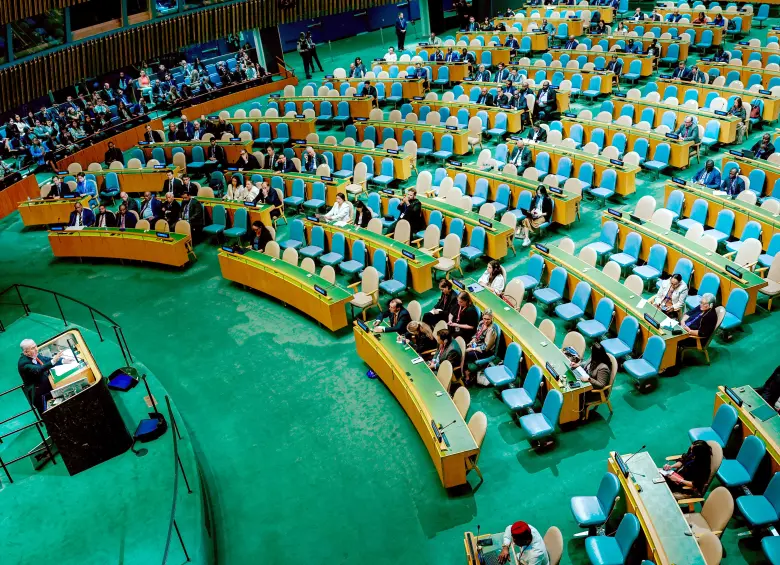 Así quedó la sesión de la Asamblea General de la ONU antes de que iniciara la intervención del primer ministro de Israel. FOTO: Getty