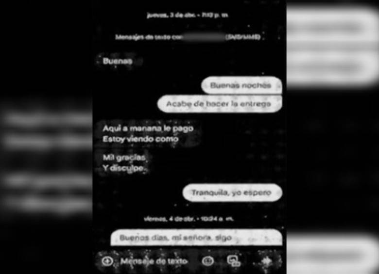 Este fue el chat que presuntamente tuvo Zenaida Vargas Pava con el domiciliario. Foto: Captura Noticias RCN